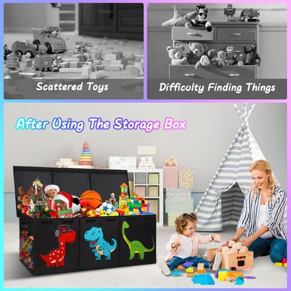 Mabahoo Extra Large Toy Box Chest, Collapsible Sturdy Kids Storage Organizer Bins with Lids, Black Dinosaur Toy Chest for Boys Girls, 40"x16"x16" Toy Storage Bin Boxes for Playroom Bedroom Nursery
