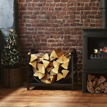 DOEWORKS Indoor Firewood Rack 18 Inch Fireplace Log Holder with Canvas Carrier