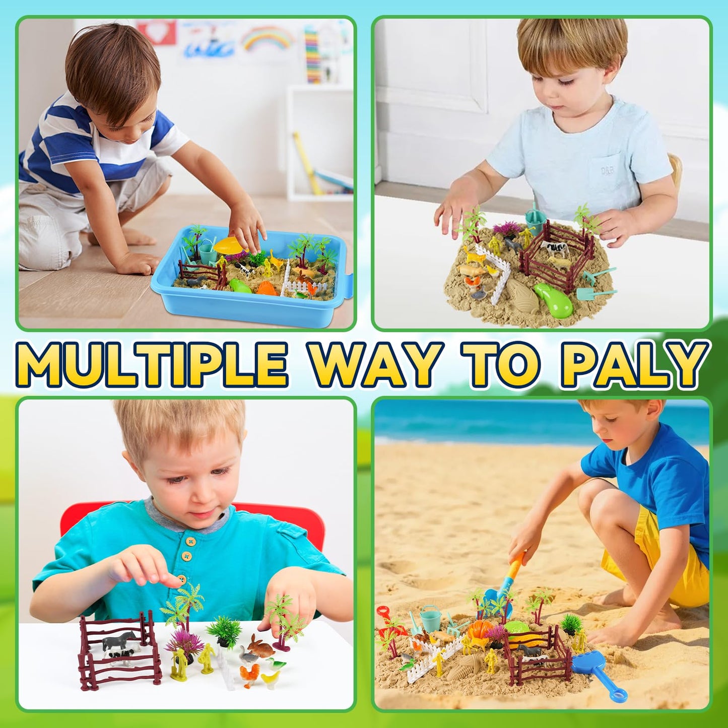KAYOMIPE Farm Play Sand Toys for Toddlers, 45PCS 2.65Lbs Sensory Sand Set, Kids 3-7 Indoor Outdoor Toys, Christmas Birthday Gift for Boys Girls
