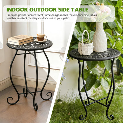 Arbuxzuy 3 Packs 17" Tall Round Metal Outdoor Side Tables for Patio, Decorative Black Flower Pot Stand, Rustproof Potted Holder, 120 lbs Load Capacity