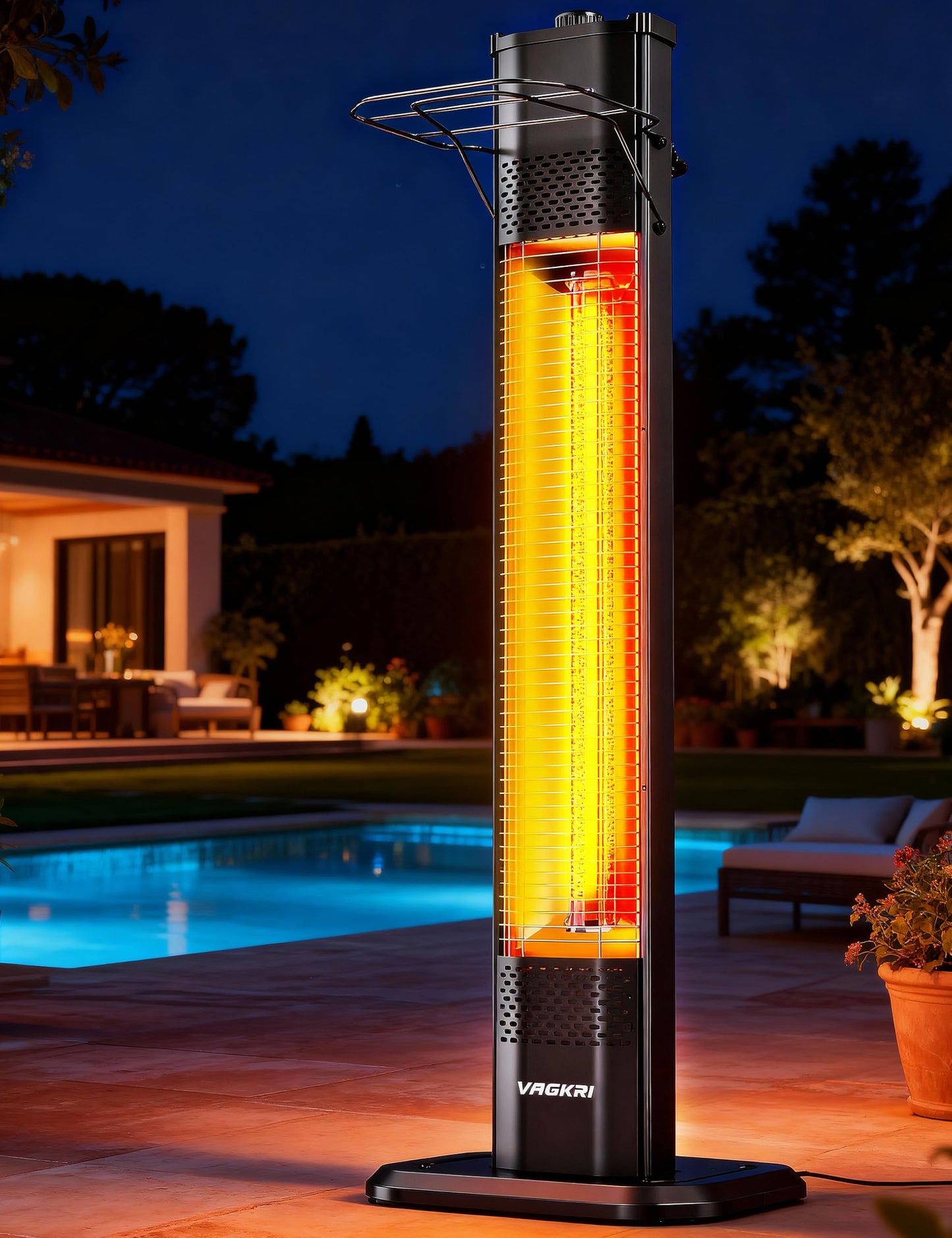 VAGKRI Outdoor Electric Patio Heater, 1500W Dual Carbon Tube Infrared Heater, Tip-Over & Overheat Protection,1S Instant Heat, IPX5 Waterproof, Tower Space Heater for Patio, Backyard & Garage