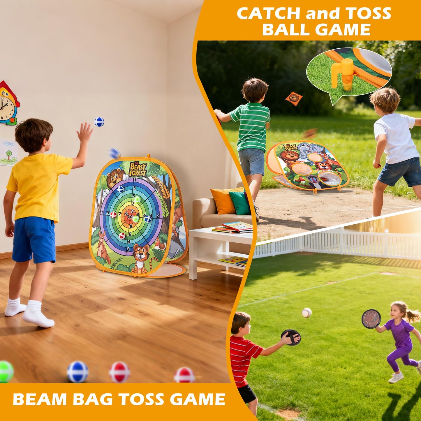 Bean Bag Toss Game Sets for Kids, Toss and Catch Ball Set for Kids Outdoor Baseball Toys for Toddlers Carnival Games for 3 4 5 6 7 Years Old Boys and Grils Backyard Outdoor Toy
