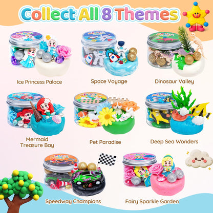 8-Pack Play Dough Jars, Reusable Sensory Play Kit for Kids, Non-Toxic, Educational Creative Playdough,Perfect Party Favors, Goodie Bags,Birthday Gifts for Boys Girls,Ideal for Home Preschool Classroom