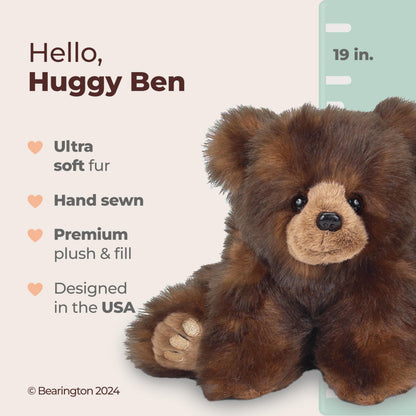 Bearington Huggy Ben Teddy Bear Stuffed Animal Plush Toy - 19" Soft Brown Huggable Bear with Bean Bag Weighted Body and Floppy Limbs - Classic Plush Teddy Gift for Kids, Babies, Collectors, and Adults