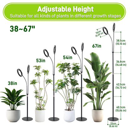 LETKEYS Grow Lights for Indoor Plants,Double Head Full Spectrum LED Plant Light with Stand,6 Dimmable Levels & 3 Lighting Modes, Auto On Off Timer 3/9/12H, 38-67 inches Adjustable Height, Black