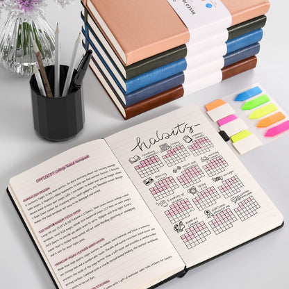 5 Pack College Ruled Notebook, 312 Numbered Pages Thick Notebooks Bulk, 100gsm No Bleed Paper Hardcover Leather Journal, Lined Journal Notebook Set for Women Men School Office, A5, Multicolor