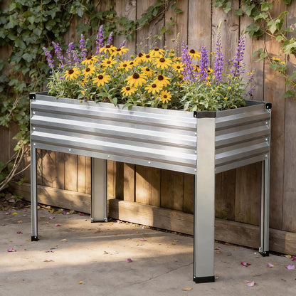 Galvanized Raised Garden Bed with Legs, 48x24x32in Elevated Raised Garden Bed Outdoor with Drainage Holes, Planter Boxes for Gardening Vegetable Flower Fruit in Backyard, Patio, Balcony (Silver)