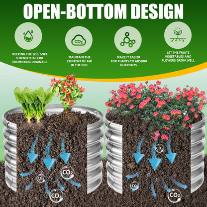 TBMLC 17" Tall Elevated Round Metal Rised Garden Bed- 2'x2' in Size and 0.8MM Thick Durable Planter Box for Vegetables Flowers Succulent at Patio/Garden Outdoor (Silver, 2FT Diameter)