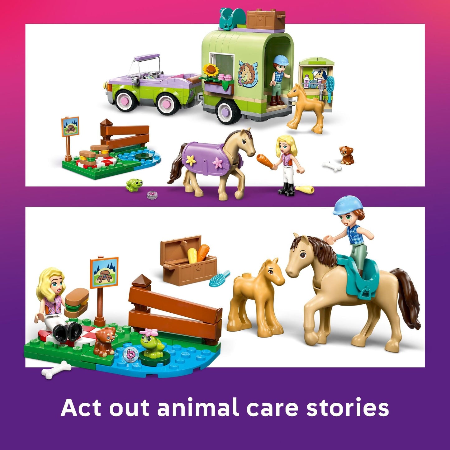 LEGO Friends Horse & Baby Foal Trailer Building Toy for Girls & Boys - Pretend Play Set for Kids, Ages 7+ - W/Autumn & Matilde Minidolls, Toy Animals, & Accessories - Gift Idea for Birthdays - 42695