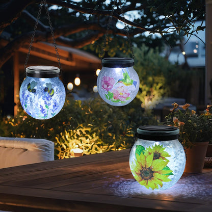 Solar Hanging Lanterns Outdoor Waterproof, 3 Pack Crackle Glass Globe Solar Lights Garden Decor Light for Patio Backyard Pathway Porch Gifts for Women Mom Grandma