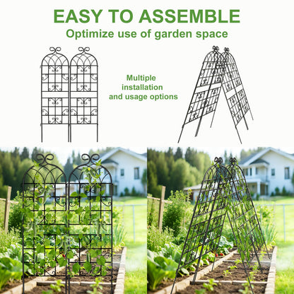 Lorenzo 2 Pcs 70 x 19.7 inch Metal Garden Trellis for Climbing Plants, Black Metal Coating Rustproof, Perfect for Supporting Climbing Plants Outdoor