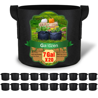 Gardzen 20-Pack 7 Gallon Grow Bags, Aeration Fabric Pots with Handles, Heavy Duty Plant Bags for Plants