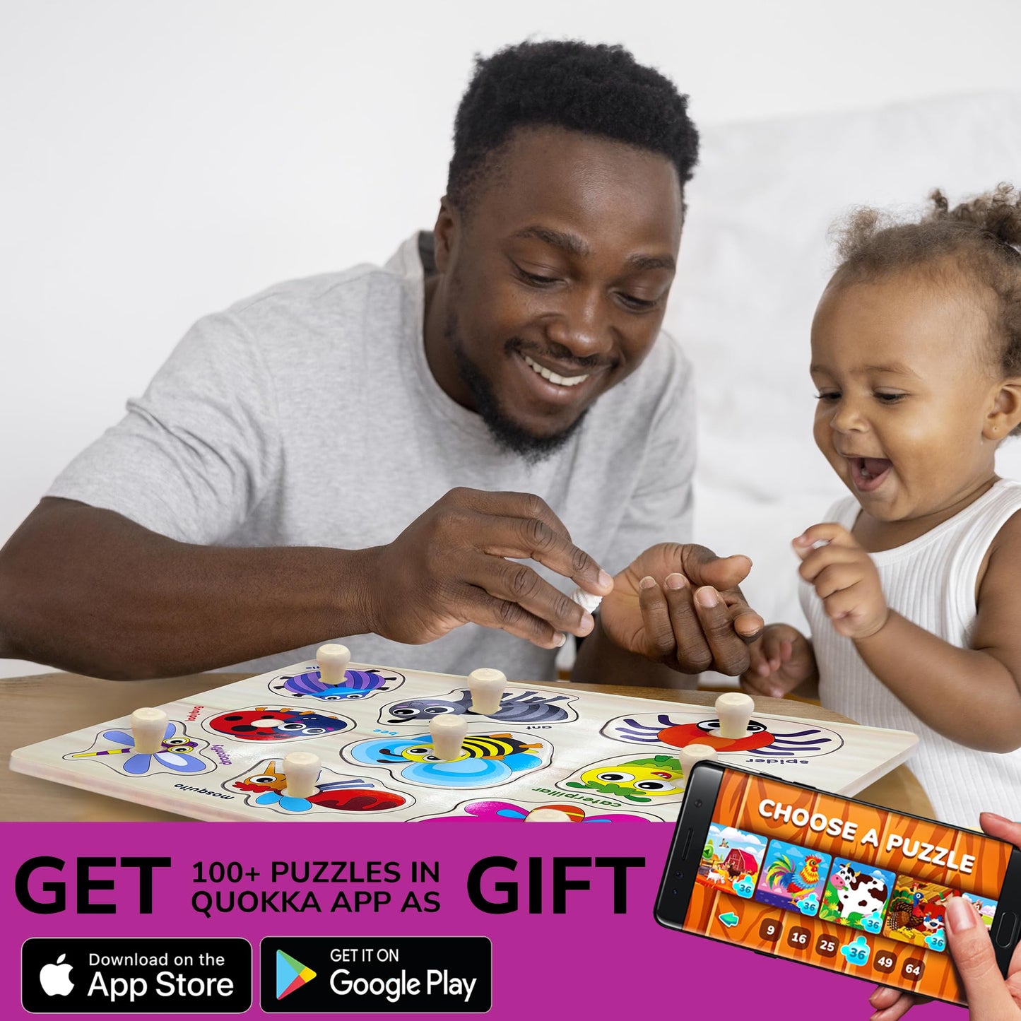 QUOKKA Wooden Puzzle Bundle – 9 Montessori Puzzles with Rack for Toddlers Ages 2–5 – Alphabet, Numbers, Animals, Mushrooms & Leaves – Educational Preschool Toys for Boys & Girls