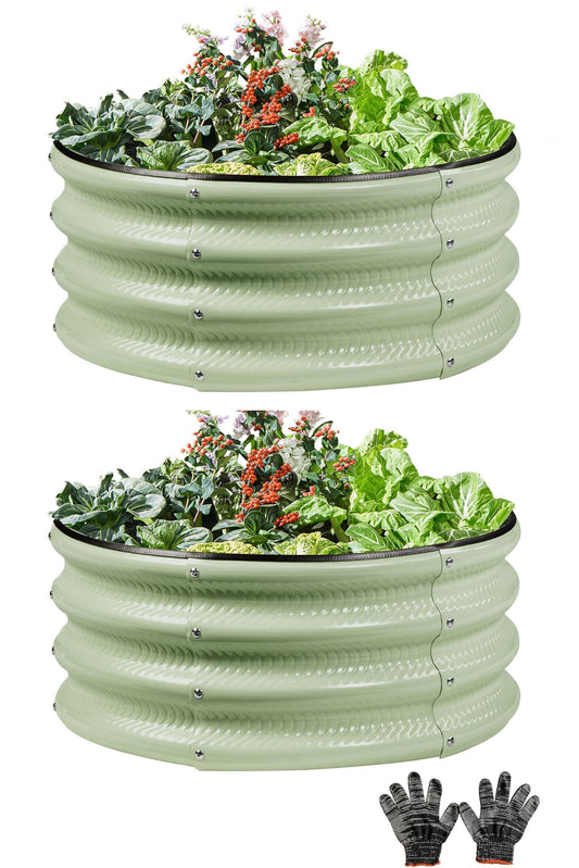 Gartist 2 pcs 2×2×1 ft Round Metal Raised Garden Bed, Light Green Galvanized Outdoor Planter Box for Vegetables, Fruits, Flowers & Herbs