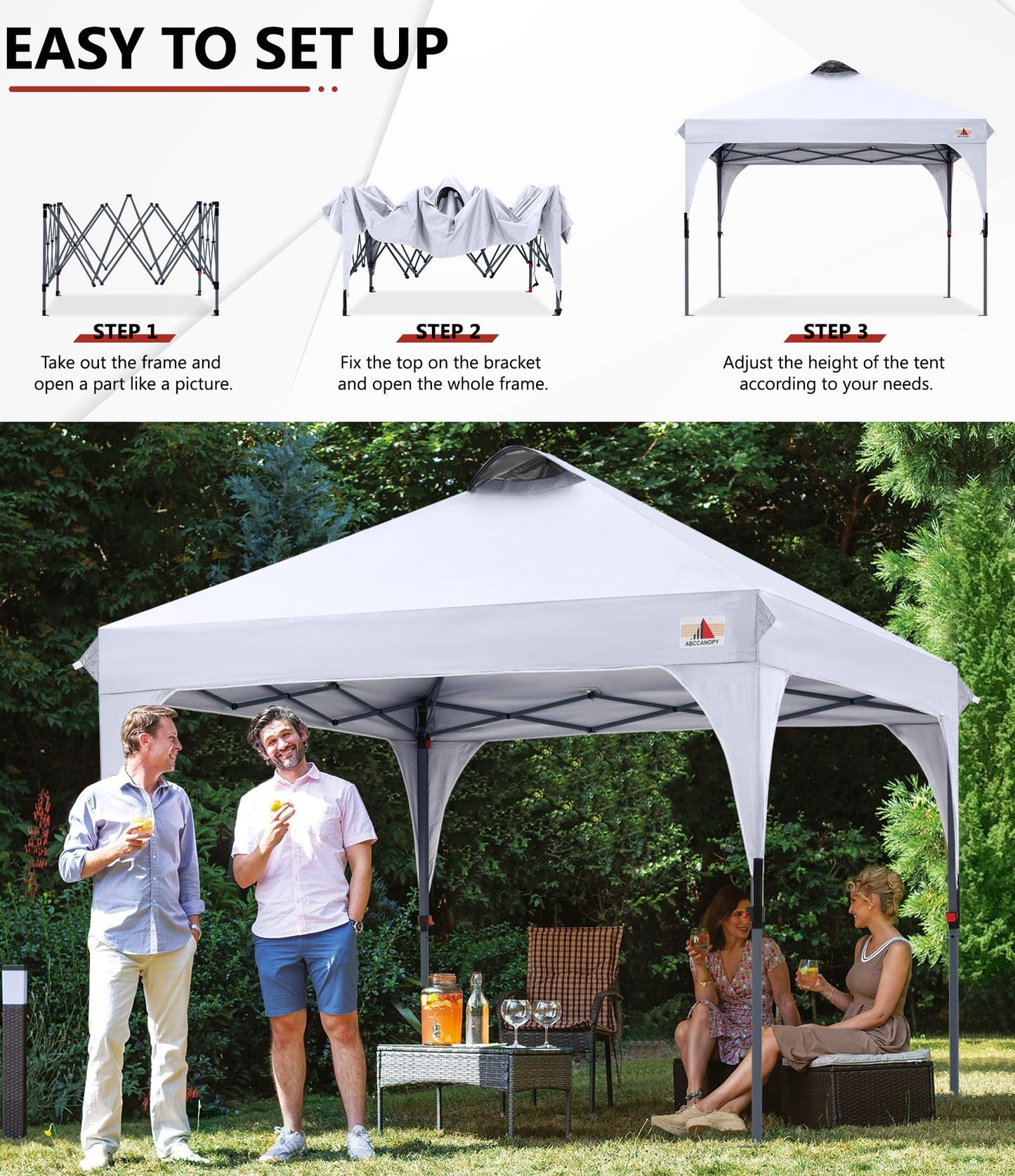 ABCCANOPY Outdoor Pop up Canopy Tent, 10x10 Instant Portable Canopy for Camping, Beach, Backyard, White