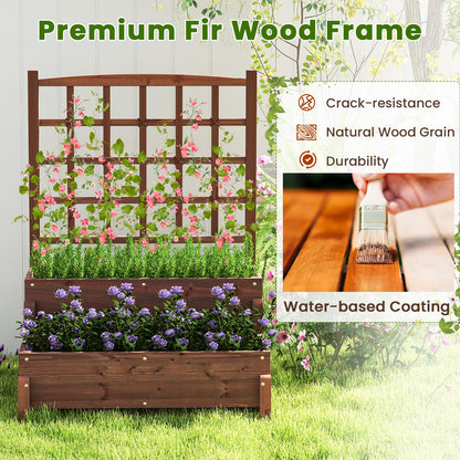 Giantex Raised Garden Bed with Legs and Trellis, 2-Tier Standing Planter Box with Drain Holes, Outdoor Elevated Garden Trellis for Vine Climbing, Flower Vegetable Fruit Herb Growing, Rustic Brown