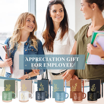 Didaey 6 Sets Employee Appreciation Gifts Set 13oz Boho Floral Ceramics Coffee Mugs with A6 Leather Notebooks Ballpoint Pens Bulk Office Thank You Gift for Coworkers Staff Team Nurse