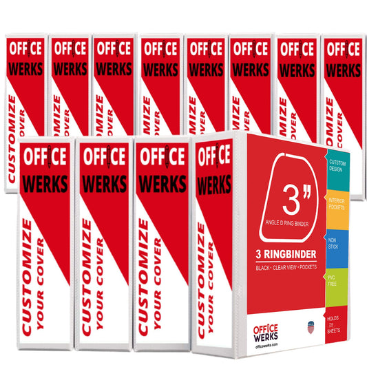 3 Ring Binder, Professional Angle D Ring Vinyl 3 Inch, Presentation Folder for Standard Pages 8.5 x 11 with Pockets, Crystal Clear View White (12 Pack) for Office Supplies