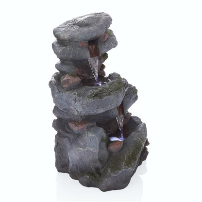 Alpine Corporation 22" Tall 3-Tier Outdoor Rock Waterfall Fountain with LED Lights, Natural Stone Look for Garden, Patio, Yard & Porch Decor, Gray