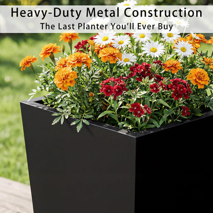 Casaphoriar 30 Inch Tall Metal Planter Box, Weather-Resistant Indoor/Outdoor Flower Pots with Removable Inner Shelf, Perfect for Patio, Gardenm and Balcony Decor, Black