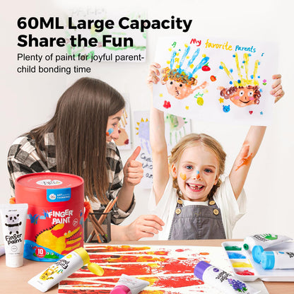Jar Melo Washable Finger Paints for Toddlers, 10 Colors Large Capacity (2.1fl oz), Non Toxic Baby Paint for Hand and Feet, Safe Art Supplies, Preschool Learning Gifts for Kids Age 2+