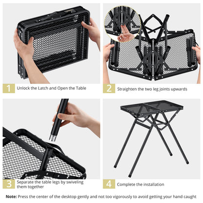 Anbte 2ft Folding Grill Table, Supports 180 Lbs, 2 Adjustable Height 28” Portable Grill Table Heat-Resistant Tabletop, Folding Metal Table for Camping BBQ Cooking Backyard Outdoor, 24" X 16", Black