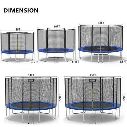 AOTOB 8 FT Trampoline Safety Enclosure Net Combo Bounce Jump for Kids Outdoor with Spring Pad Jump Mat & Ladder