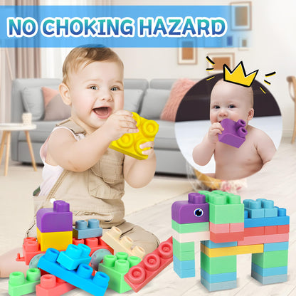 Baby Soft Blocks Set, Big Building Block Toys, Soft Rubber Blocks for Babies 6 Months and Sensory Rattle Balls Textured, Baby Teething Sensory Montessori Toys Soft Chew Toy with Rattles