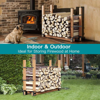 Eibikdi Firewood Rack Outdoor, Adjustable Length Wood Storage Brackets Kit, Log Stacking Stand Holder for Outdoor Indoor Fireplace, Wood Burning Fire Pits, Black, Set of 4