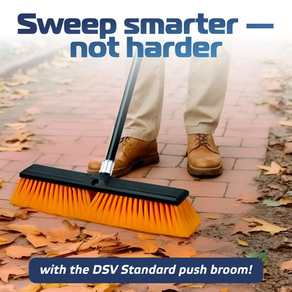 DSV Standard 18’’ Push Broom Outdoor Heavy Duty with 59.4’’ Long Handle, Industrial Broom with Stiff Bristles, Floor Broom for Cleaning Patio Garage Shop Deck Concrete Wood Stone Tile Floor