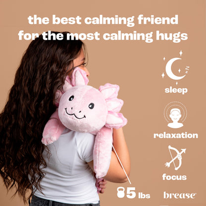 Brease 5 lb Unscented Weighted Pink Axolotl Dragon Stuffed Animal - Soft, Large Plush Toy for Comfort, Calm & Relaxation, Ideal Huggable Companion for Kids & Adults, Perfect Heavy Plushie for All Ages