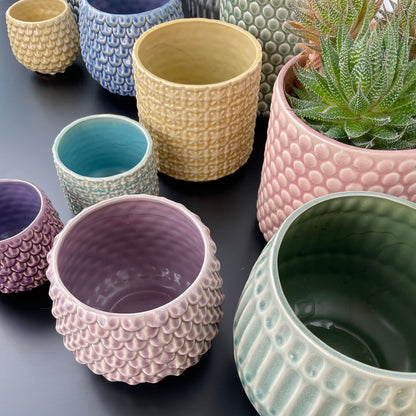 Nordring Stoneware Flower Pot – 6’’ Seasalt Planter with Polka Dots – Modern Ceramic Pot with Crackle Glaze – No Drainage Holes – Holds 5’’ Indoor Plant