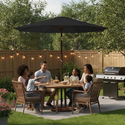 Tobeos 11FT Patio Umbrella, Outdoor Umbrella with with 8 Sturdy Fiberglass Ribs,Market Table Umbrella with Push Button Tilt and Crank,Suit for Backyard,Garden,Pool,Deck(Black)