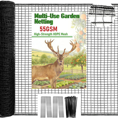 Deer Fence Netting, 4 x 75ft Heavy Duty Plastic Mesh Deer Netting, 55GSM Deer Fence for Garden, Reinforced Edges Anti Bird Netting Mesh for Trees Vegetable Raised Bed(55GSM, 4 x 75ft)