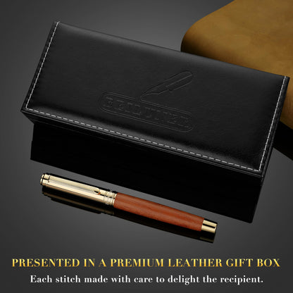 BEILUNER 316 Fountain Pen,Stunning Luxury Rosewood,24K Gilded Nib(Medium),Gorgeous 24K Gold Finish, Ink Converter,Best Gift for Men&Women-Fancy,Executive,Nice Pens for Writing, RD-M