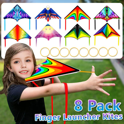 8 Pack Mini Kites for Boys Girls 3-5 6 7 8 Gifts & Party Favors, Finger Launcher Kites Bulk Easy to Fly Ejection Kite for Kids Teens Ages 4-18 Beach Graden Backyard Yard Outdoor Flying Toys