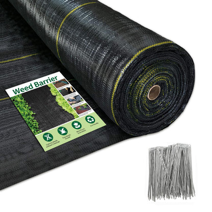 Sunocity 6ft x 300ft Durable Weed Barrier Fabric, 3oz Heavy-Duty Landscaping Fabric, Permeable Ground Cover for Garden, Lawn, and Outdoor Projects, Easy to Install, with 90 Staples