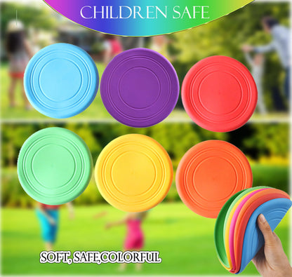 SUHEEUS Kids Flying Disc Toy Outdoor Playing Lawn Game Disk Flyer for Kindergarten Teaching Soft Silicone Colorful 6 Pack Bulk Set