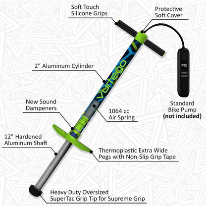 Vurtego Slingshot Pogo Stick – Patented Air-Powered Adjustable Spring for Controlled Jumps Over 5ft, Pogo Stick for Kids Age 5 and up, and Adults, Outdoor Toys, 40 to 180lbs, Durable, Lightweight