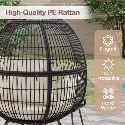 Tangkula Oversized Wicker Egg Chair with Ottoman, Patio Lounge Basket with 5 Soft Cushions, Stable Metal Frame, Gorgeous Indoor Outdoor Lounge Chair, Ideal for Living Room, Backyard, 450 LBS Max Load
