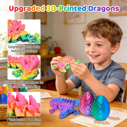 12 Pack 3D Printed Dragon Toys, Flexible Articulated Fidget Dragons in Surprise Eggs, Collectible Desk Toys, Party Favors & Classroom Prizes for Kids