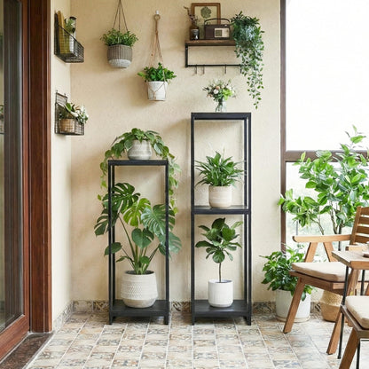 JEPRECO 46" Tall Plant Stand Indoor, 3-Tier Modern Plant Shelf, Corner Flower Pot Holder Organizer for Living Room Balcony Patio Garden (Black)