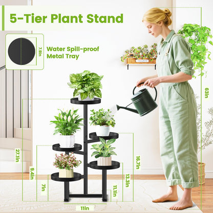 jsyonii 5 Tier Metal Plant Stand Indoor, Tiered Corner Plant Holders for Multiple Plants, 27 Inch Tall Flower Pot Holde Display Stand for Patio Garden Living Room Balcony Bedroom, Black