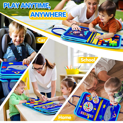 SYHLN Toddler Montessori Busy Board Toys for Little Boy Gifts: Educational Preschool Learning Travel Toys, Busy Book Learning Sensory Toys for Toddler Boys, Boys Dinosaur Christmas Birthday Gifts