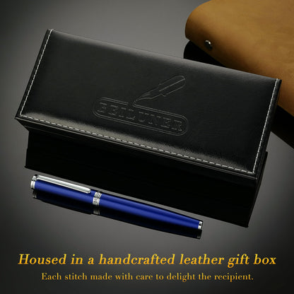 BEILUNER Luxury Fountain Pen Set,Solid 24K Gilded Medium Nib, Modern Classic Limited Edition -Includes 6 Ink Cartridges&Ink Refill Converter with Gift Case-Perfect for Men and Women（Charming blue）