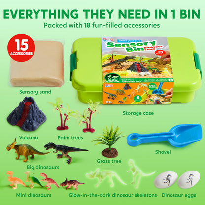 JOVA Klever Kits Dinosaurs Sensory Bin Toys for Toddlers with Glow in The Dark Dinosaurs, Sandbox with Lid Sand, Preschool Learning Activities Gifts for Boys Girls Age 3+