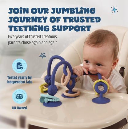 Jumble Jangle Baby Teething Toys – BPA-Free, Multi Purpose High Chair Toys & Sensory Toys for Kids with Autism: Suction Teething Relief with Sensory Toy Textures for Infants & Toddlers (Green)