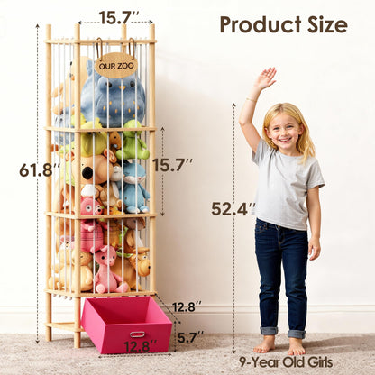Brelley Stuffed Animal Storage Zoo Wood Toy Storage Organizer with Drawer, Large Toy Chest Stuffed animal holder for Kids Nursery Playroom Bedroom