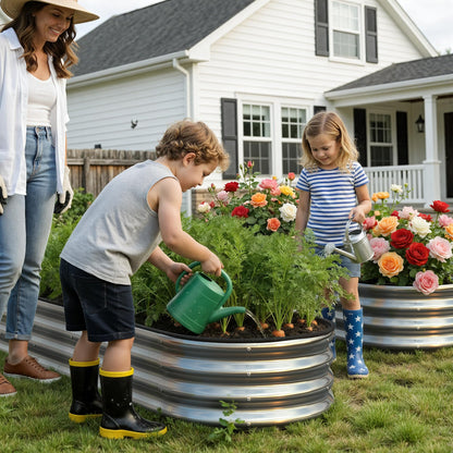 Anmiro Planter Raised Beds Metal Kit, 4×2×1ft 2 Pack for Outdoor Planter Boxes with Easy Assembly,Oval Large Galvanized Garden Beds for Vegetables, Fruits, Flower Silver