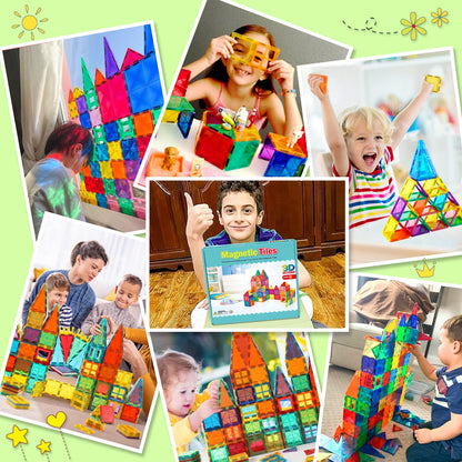 NVHH 100PCS Magnetic Tiles Blocks for Kids Ages 3-5 4-8,STEM Learning Educational Preschool Magnet Building Toys for Toddlers,Christmas Birthday Gifts Toys for 3 4 5 6 7 8+ Year Old Boys Girls